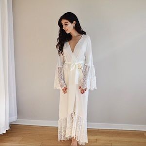 Belle robe long lace robe for bride and bridesmaid